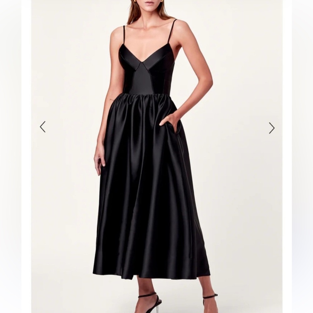 NICHOLAS womans misty black Satin Spaghetti-Strap Midi Dress size 6